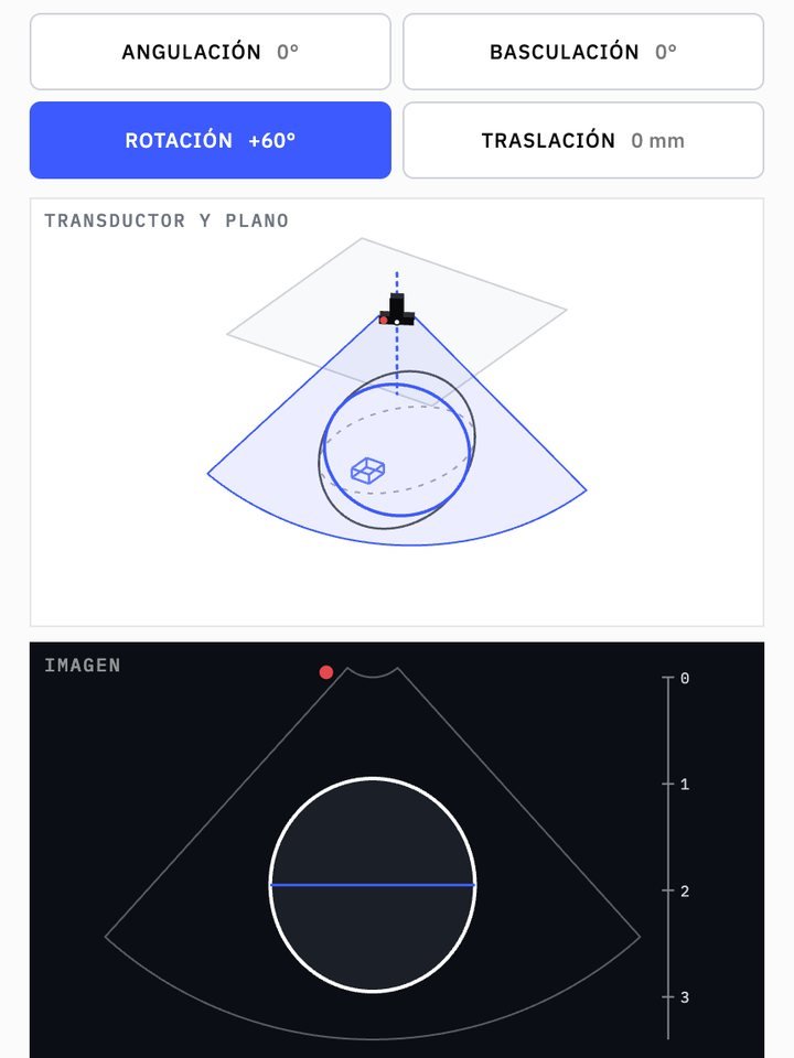 Laboratorio de movimientos · Rotación: el transductor y su plano, y la imagen